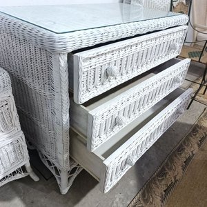 Espejo y Cómoda Cajonera de Mimbre Blanco con Tapa de Vidrio - imagen 6