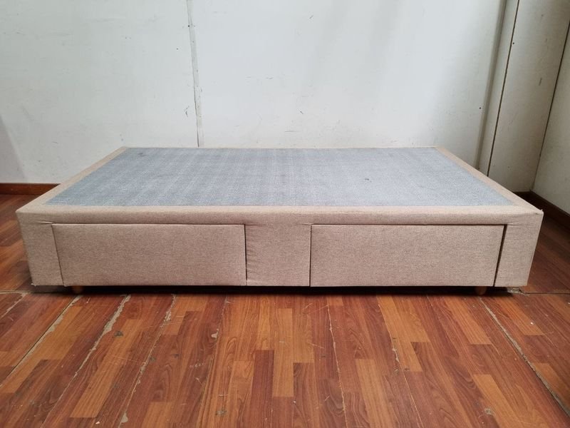 Sommier Tapizado Beige y Gris con 2 Cajones