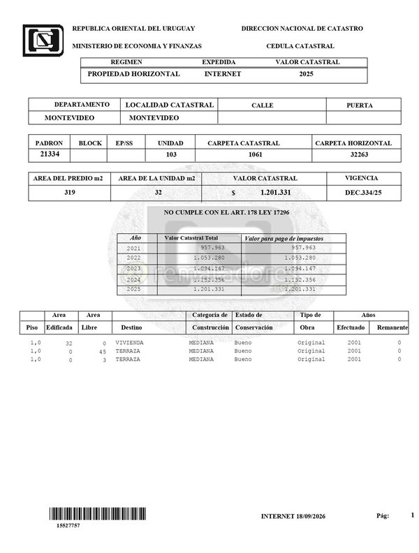Certificado de Catastro de Propiedad Horizontal