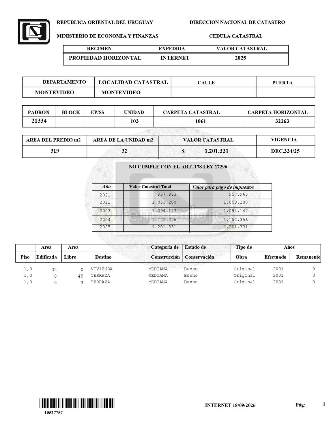 Certificado de Catastro de Propiedad Horizontal
