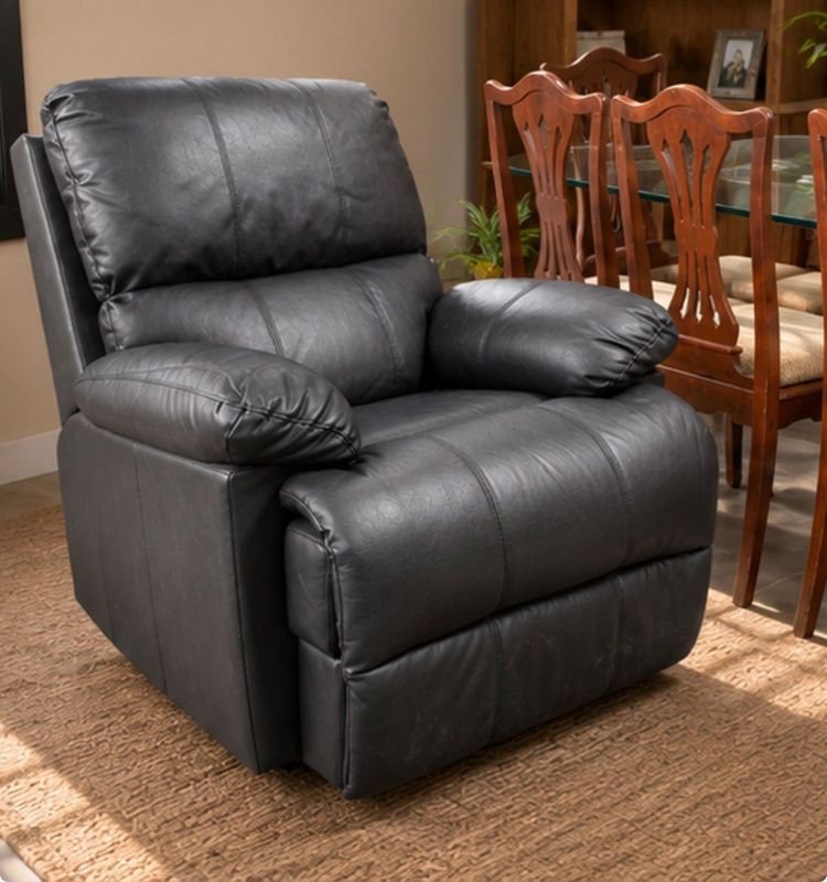 Sillón Reclinable de Cuero Negro con Apoyapiés Extensible
