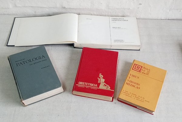 Lote de 4 libros médicos: Fisiología Respiratoria, Patología, Virus y Virosis, Obstetricia