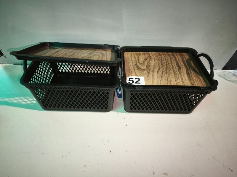 Set de 2 Organizadores de Cocina Negros con Tapa de Madera