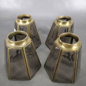 Lote de 4 tulipas de bronce y vidrio biselado color humo - imagen 1