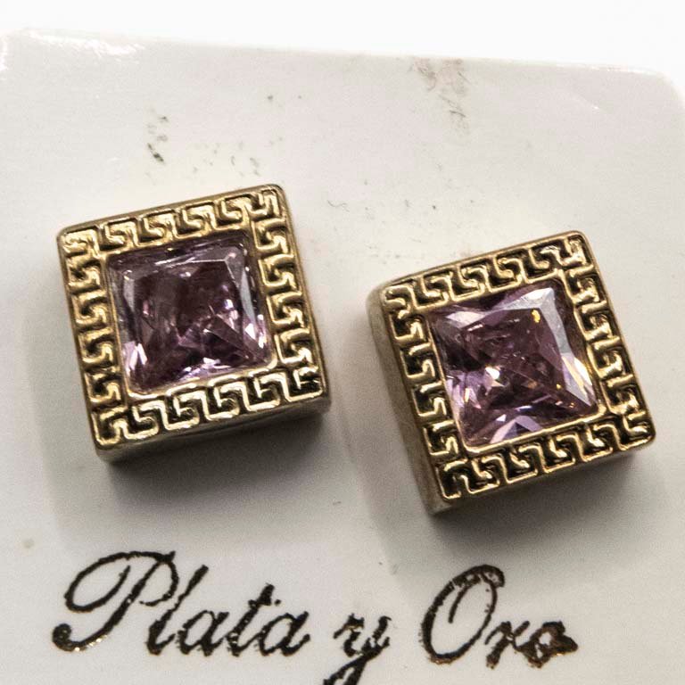 Par de Tornillos de Plata con Oro y Cristales Rosa