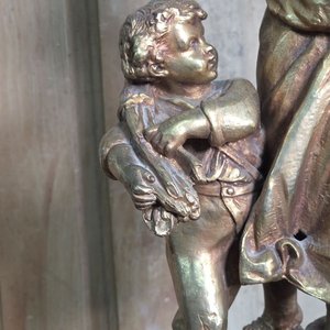 Figura en Bronce Baño Dorado "Retour du Bois" Mujer y Niño - imagen 4