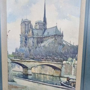 Par de Cuadros Antiguos: Notre Dame y Santa Maria del Mar - imagen 3