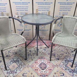Juego de Jardín o Balcón: Mesa Redonda Vidrio y 2 Sillones Ratán Sintético - imagen 3