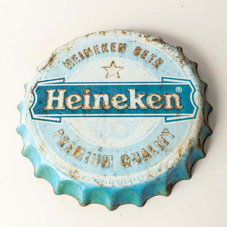 Cartel de chapa litografiada publicidad de cerveza Heineken