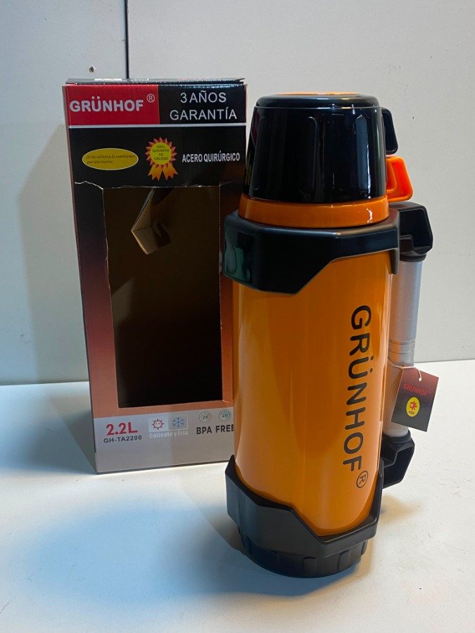 Termo de Acero Quirúrgico Grünhof Naranja 2.2 Litros Doble Vaso