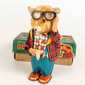 Oso de chapa litografiada a cuerda marca Alps presentado en su caja original. - Medidas: 17cm - imagen 2
