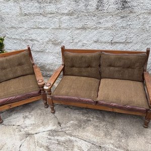 Juego de Sillones de Madera con Almohadones Marrones - imagen 3