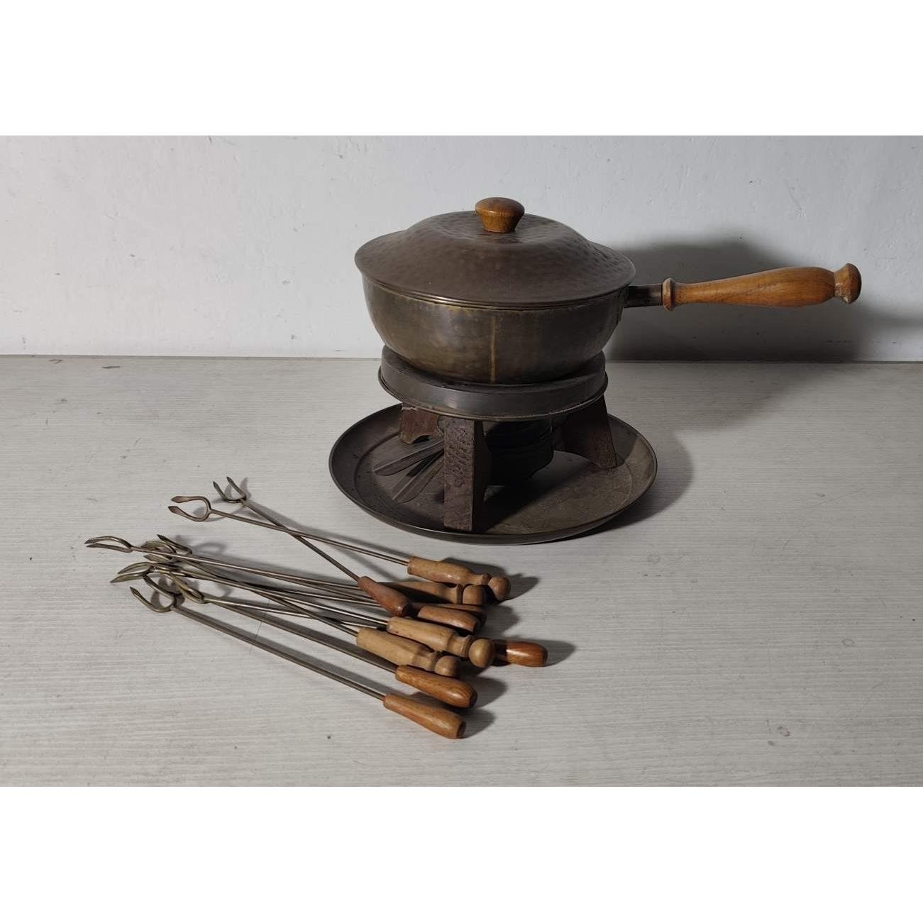 Juego para Fondue de Cobre con Quemador y Pinches
