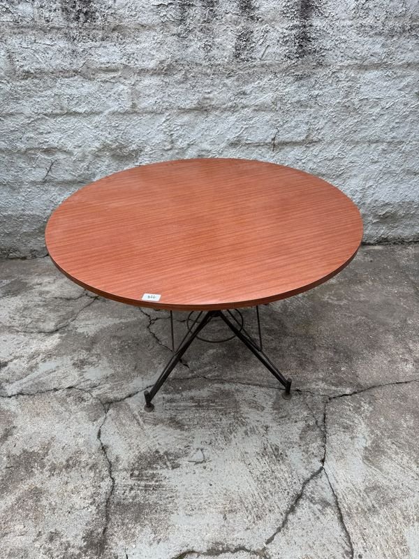 Mesa Redonda Moderna con Tapa de Madera y Base Metálica