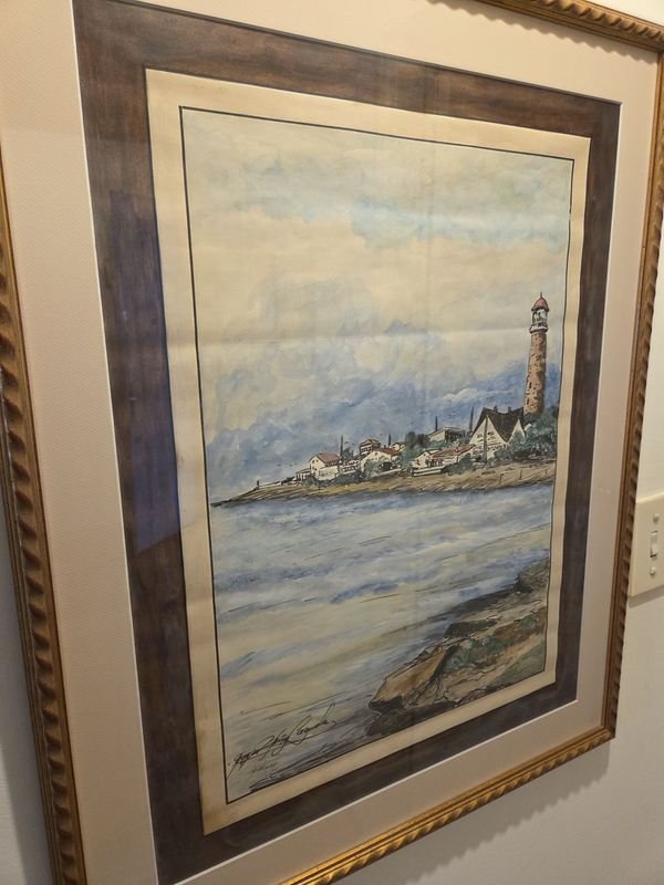 Pintura acuarela del faro de La Paloma firmada y enmarcada - imagen 2