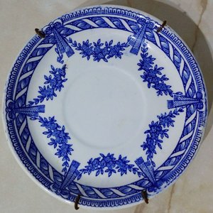 Platillo antiguo Sarreguemines Francia Transferware Azul Blanco Principios 1920 - imagen 1