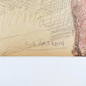 Cuadro a Lápiz "Caballero Descansando" Firmado C. de Arzadun - imagen 3