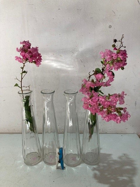 Lote siguiente: Vasos de cristal con flores rosadas