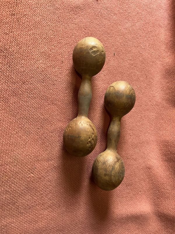Antiguas Mancuernas de Madera de Escuela - Herramientas Antiguas - imagen 1