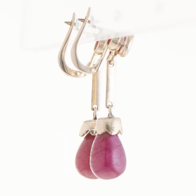 Pareja de caravanas de oro 18k con rubíes y piedras rojas - imagen 2