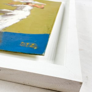 Cuadro al óleo "Dama con Sombrero" sobre fibra, 40x30 cm, con marco blanco - imagen 4