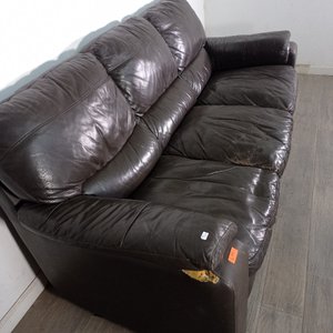Sillón de 3 cuerpos de cuero marrón oscuro - imagen 3