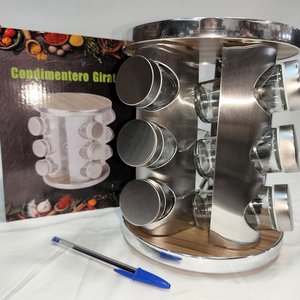 Especiero Giratorio de Acero con 12 Frascos de Vidrio - Nuevo en Caja - imagen 2