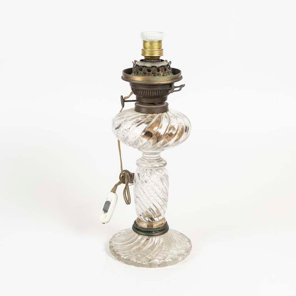Lámpara de Mesa Antigua de Cristal Torneado y Metal - imagen 1