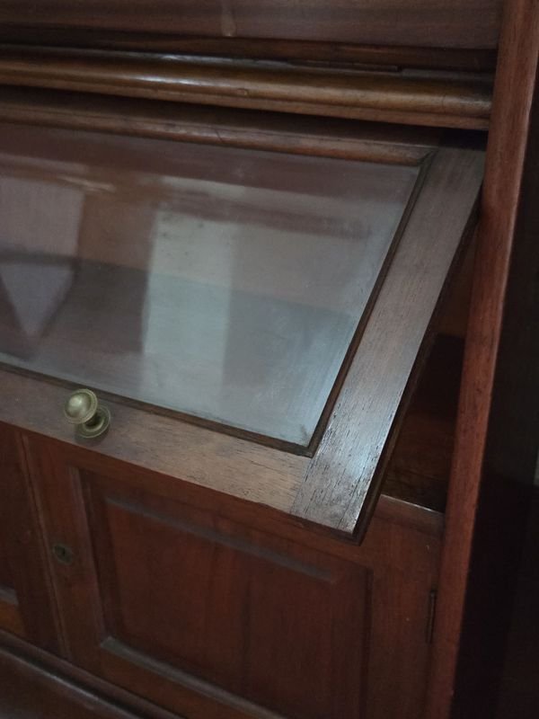 Biblioteca Americana tipo Thompson con secretaire y Globo Wernicke principios de siglo XIX - imagen 11