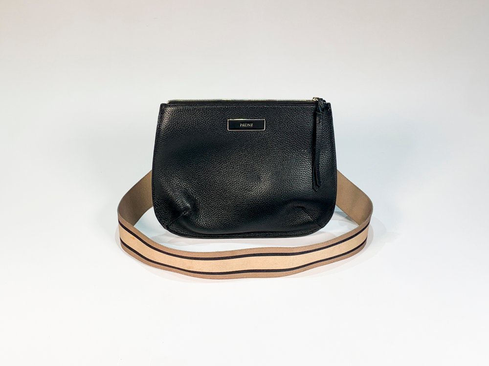 Cartera Negra de Cuero con Correa Beige Marca Prüne
