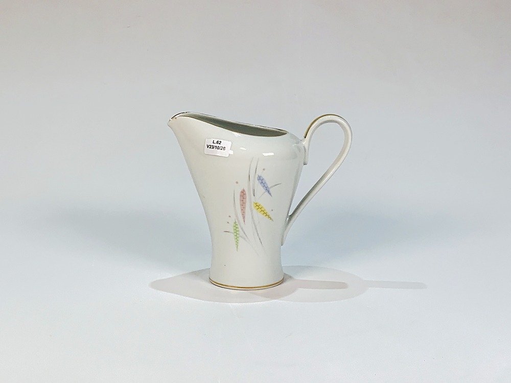 Jarra de Porcelana Edelstein Bavaria Blanca con Decoración de Hojas y Espigas