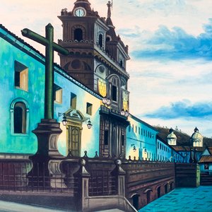 Cuadro al óleo "Catedral de San Francisco de Quito" firmado M. Velásteo - imagen 2