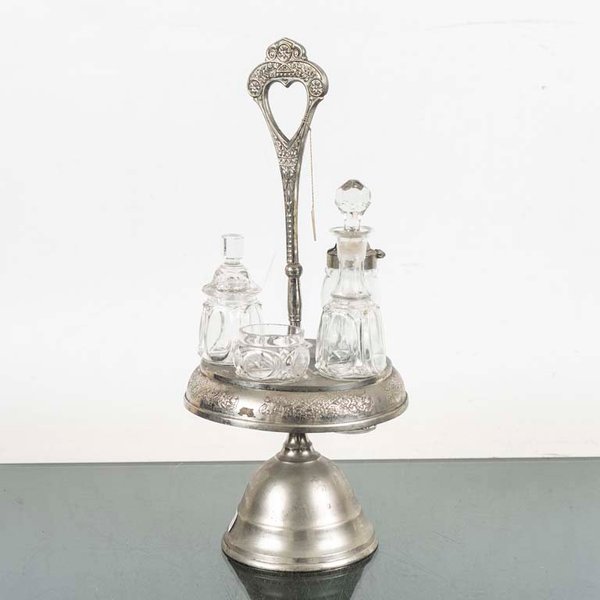 Vinagrera Antigua de Cristal y Platina con Detalles - imagen 1