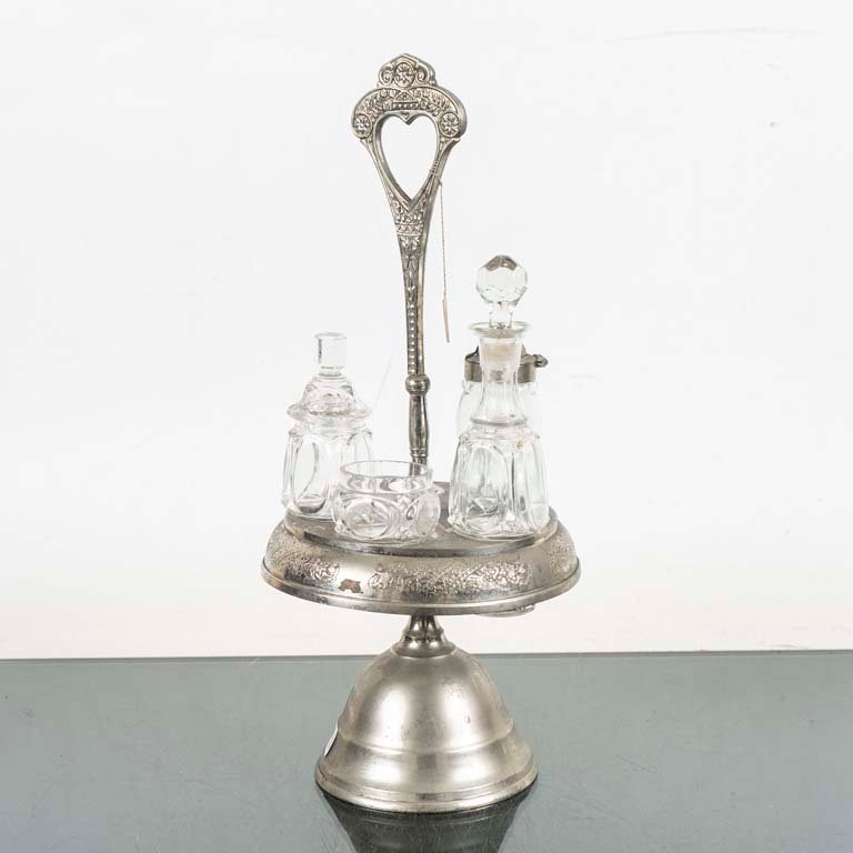Vinagrera Antigua de Cristal y Platina con Detalles