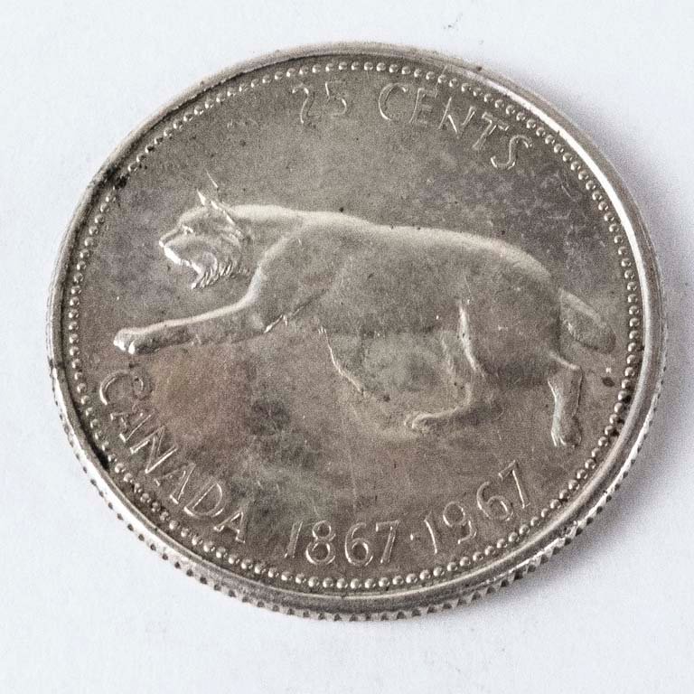 Moneda de plata canadiense, 25 centécimos de 1967 - imagen 2