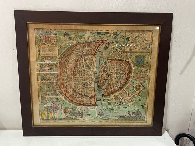Lote siguiente: Cuadro con ilustración colorida de mapa y marco