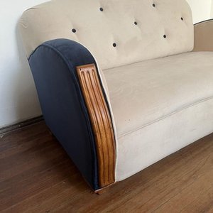 Sofá de 2 Cuerpos Tapizado en Terciopelo Beige y Azul - imagen 3