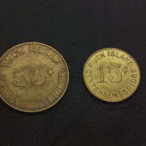 Lote de 2 fichas de transporte Centennial Bridge Rock Island - Davenport, bronce - imagen 2