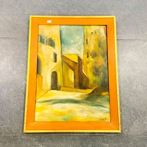 Cuadro óleo casas marco madera ,59 x 44 cm - imagen 2