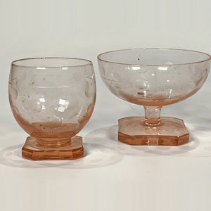 Jarra y Copas de Cristal Rosado con Círculos Esmerilados - imagen 3