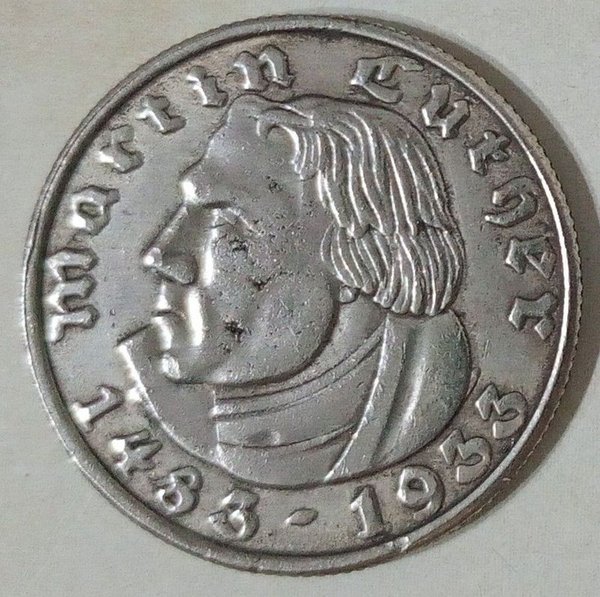 Moneda Conmemorativa de Plata Alemana 2 Reichsmark 1933 Martín Lutero