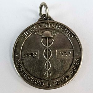 Medalla Uruguay 1937 Cincuentenario Banco Supervielle Cobre Plateado - imagen 2