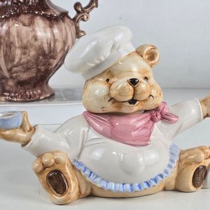 Jarra Cerámica Marrón, Tetera Osos Boda y Figura Oso Cocinero - imagen 5