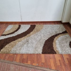 Alfombra Shaggy Diseño Ondas Marrón y Beige - imagen 1