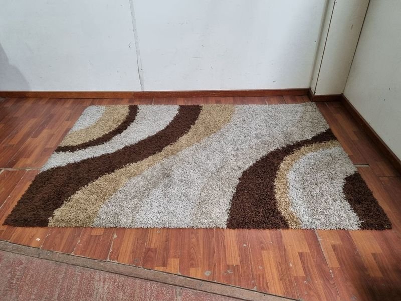 Alfombra Shaggy Diseño Ondas Marrón y Beige