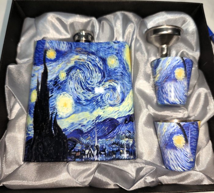 Set de Petaca y Vasos con Diseño "La Noche Estrellada" de Van Gogh