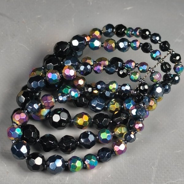 Pulsera Elástica Multicolor de 5 Vueltas con Gemas de Vidrio Facetadas