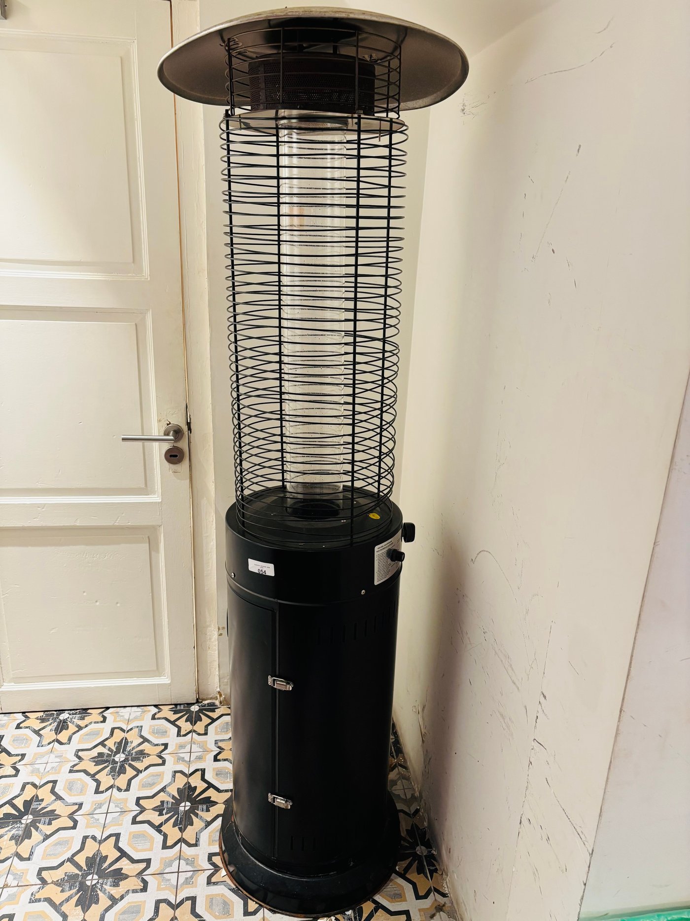 Estufa Exterior a Gas Negra con Tubo de Vidrio, 175cm