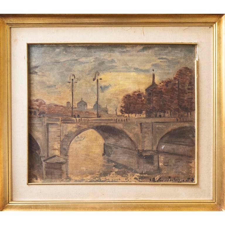 Pintura al óleo "Paris" de G. Pierre, Marco Dorado