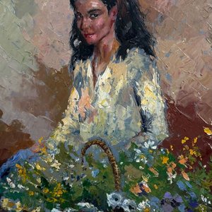 Óleo sobre tela "Vendedora de flores" de Miguel De Vita - 81 x 65 cm - imagen 5